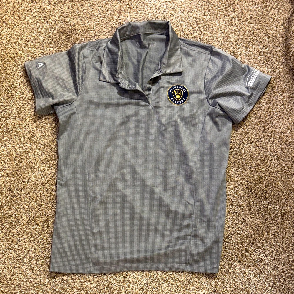 Milwaukee Brewers Gray Polo Shirt with Logo Antigua Large